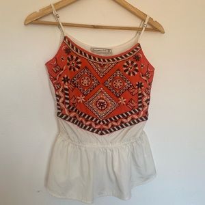 Abercrombie & Fitch Peplum Tank Top Orange and White